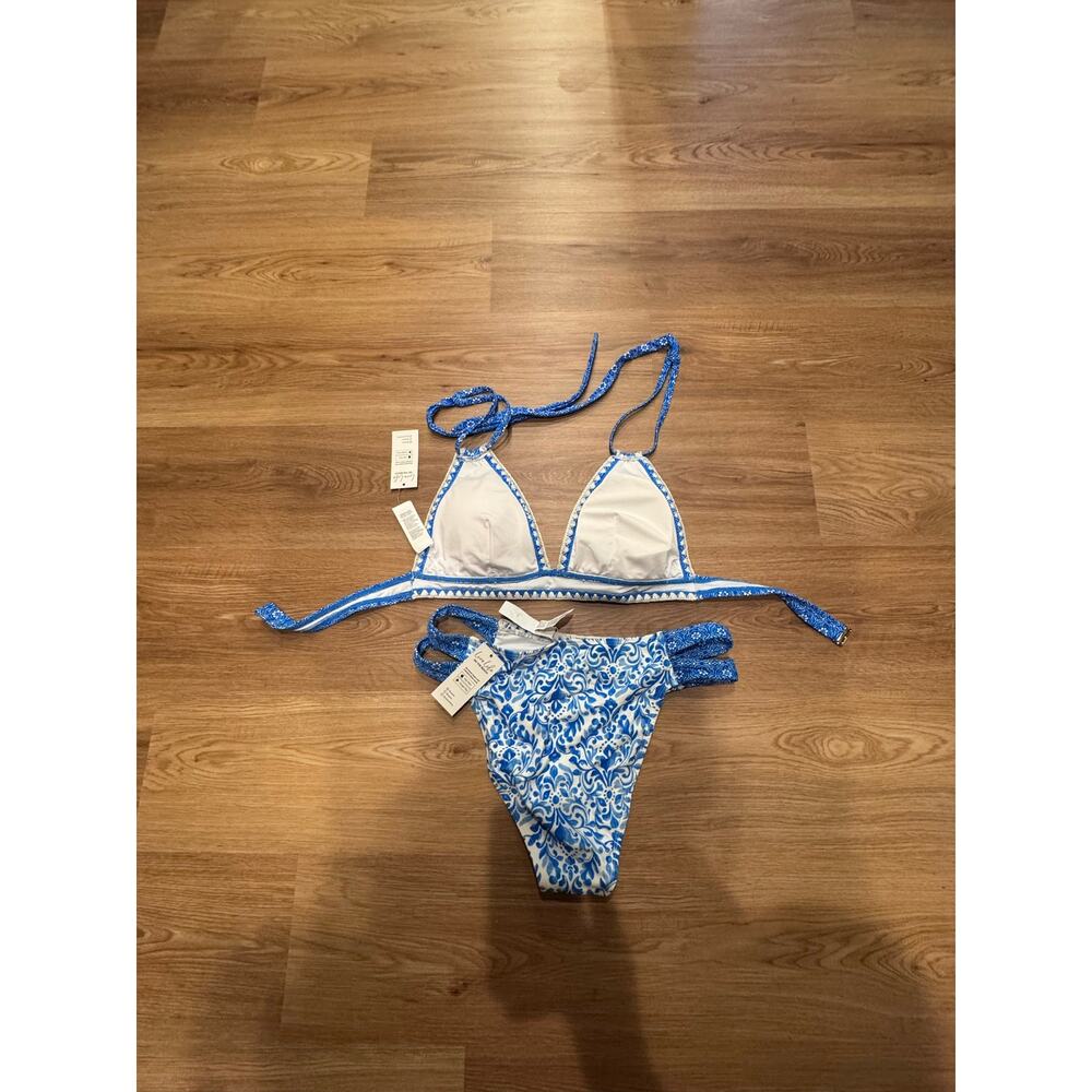 CUPSHE NWT Blue Boho Halter Bikini Set Size Large - Picture 10 of 10